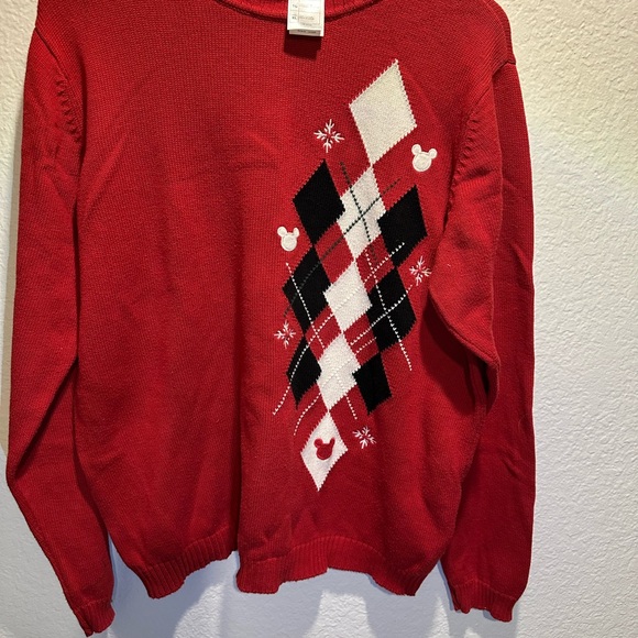 Vintage 90s Mickey Mouse Disney Argyle Pullover Sweater Oversized Red - XL - Picture 2 of 13